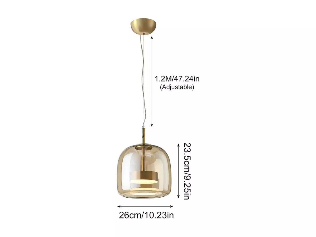 Lustre de plafond suspendu en verre, approprié pour le salon et la chambre à coucher, doré, d26cm x h23.5cm