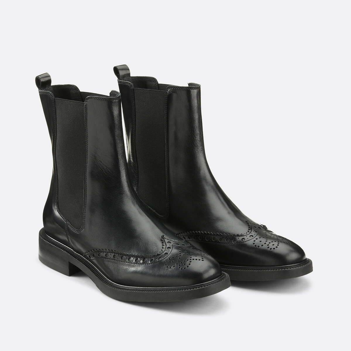 COLEÇÃO LA REDOUTE<br>Botas Chelsea em couro perfurado