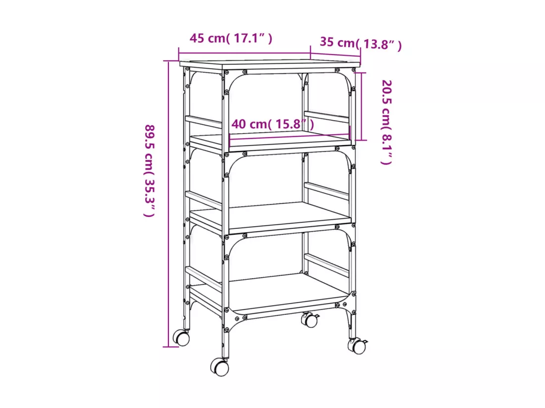 Chariot de cuisine chêne sonoma 45x35x89,5 cm bois d'ingénierie