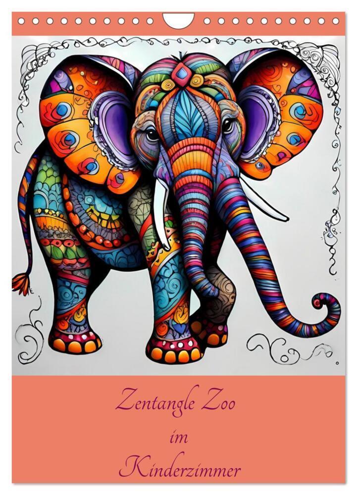 Zentangle Zoo im Kinderzimmer (Wandkalender 2025 DIN A4 hoch), CALVENDO Monatskalender