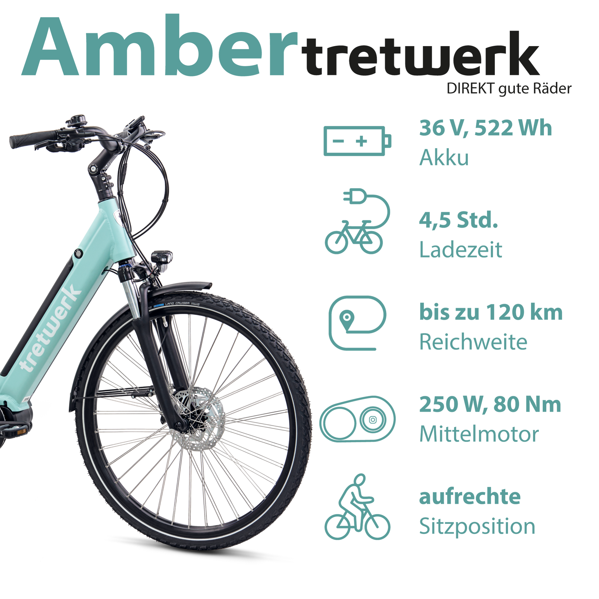 Tretwerk Amber E Bike Damen 28 Zoll Elektrofahrrad 160 - 180 cm Hollandrad