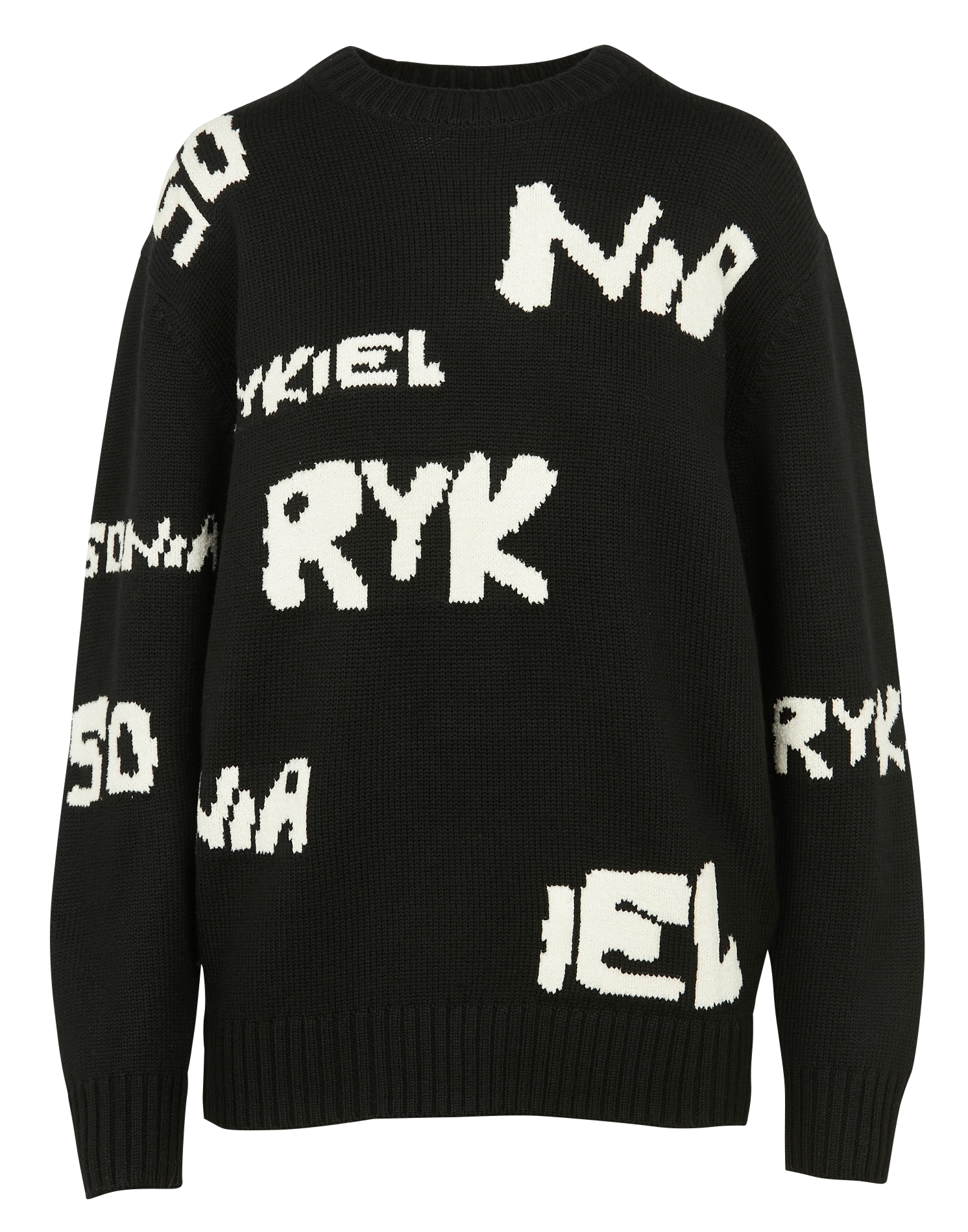 Pull col rond imprimé en laine | Noir