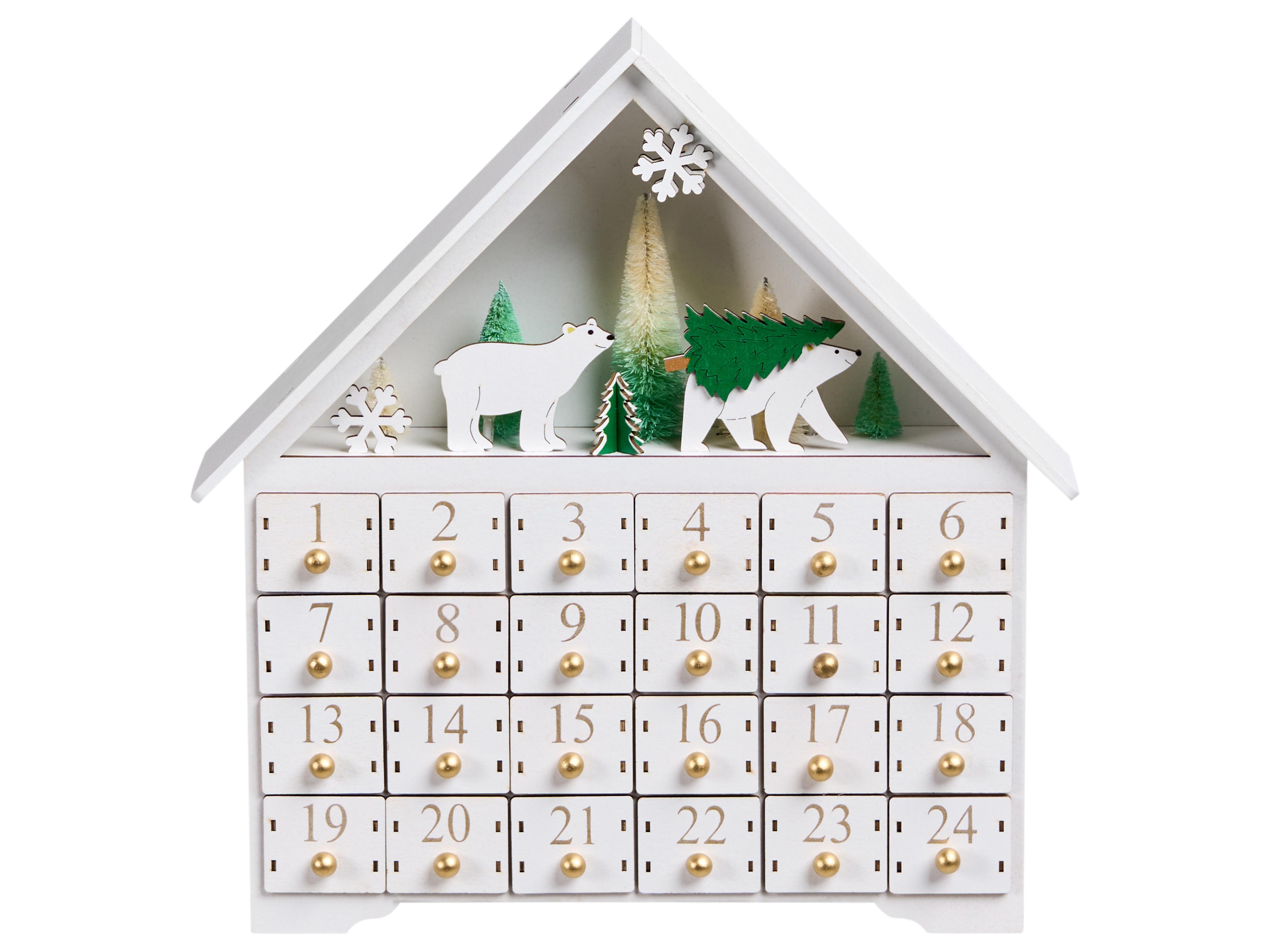 Kerstdecoratie LED MJOSA Adventskalender 33 cm Wit