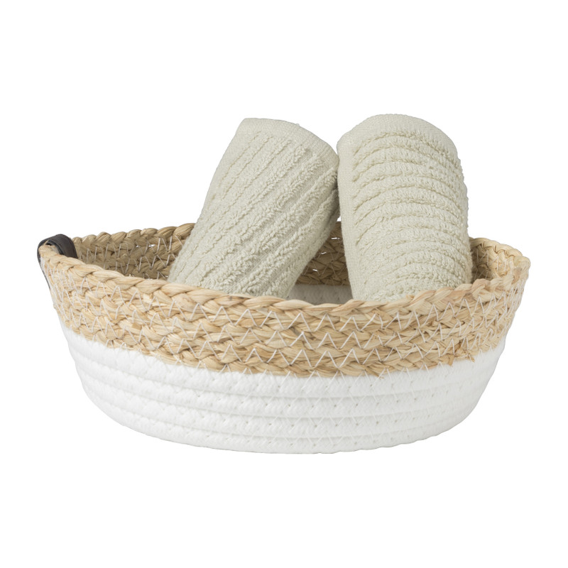 Rond mandje - ø22x7 cm - naturel/wit