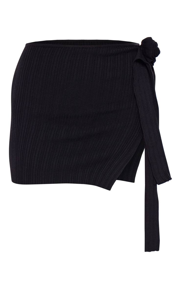 Noir Mini-jupe En Maille Côtelée Avec Appliqué Floral