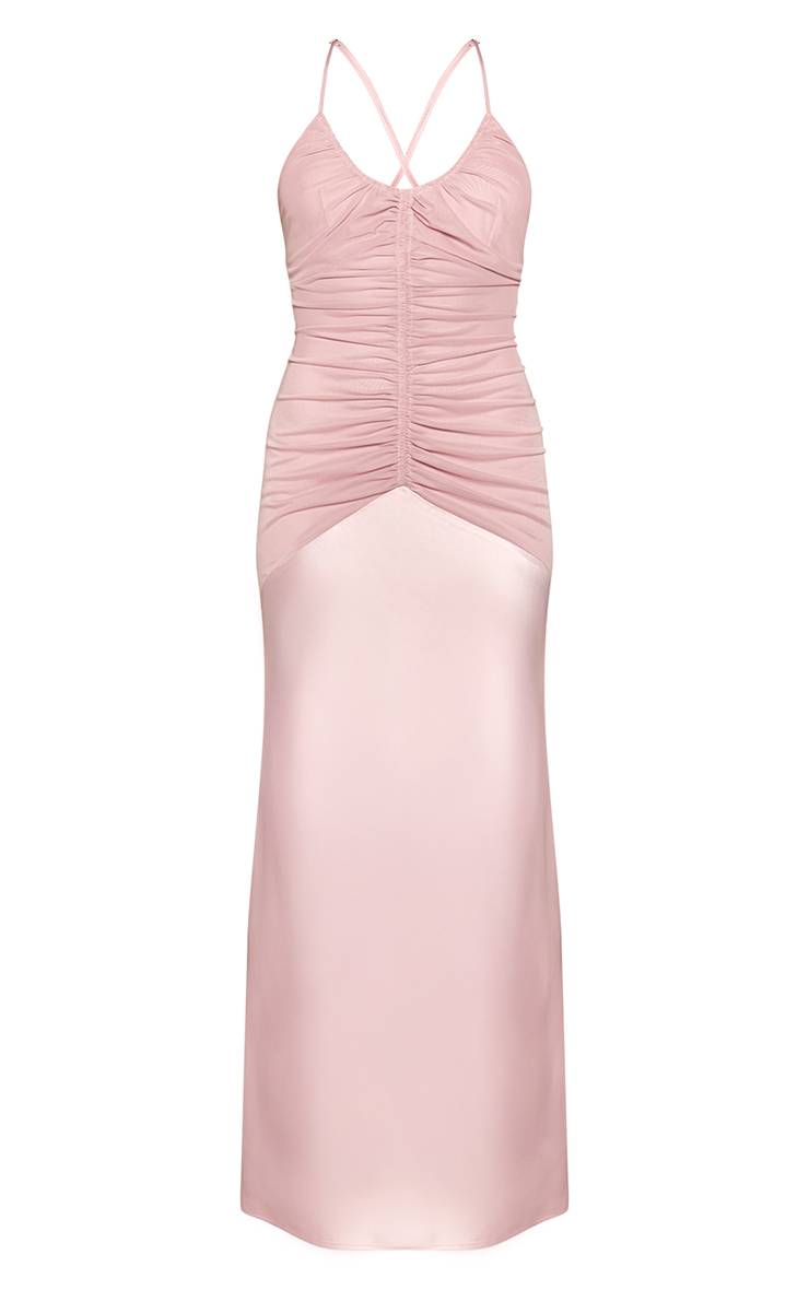 Rose Bébé Robe Longue Nuisette En Satin À Détails Froncés