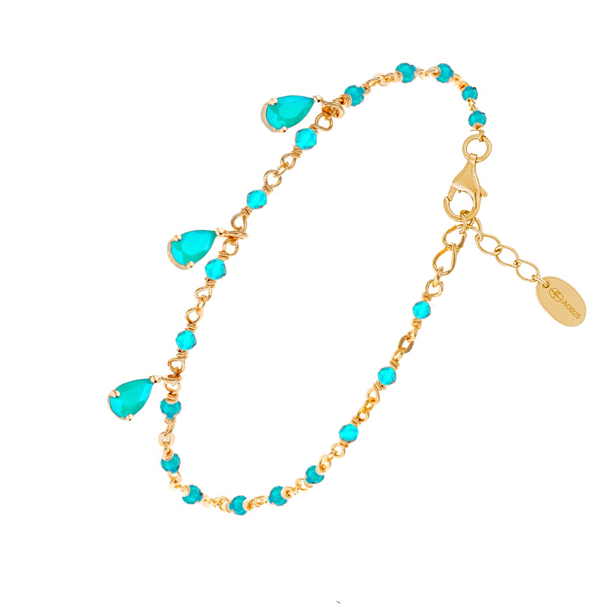 Bracelet En Argent Doré Gouttes Turquoise