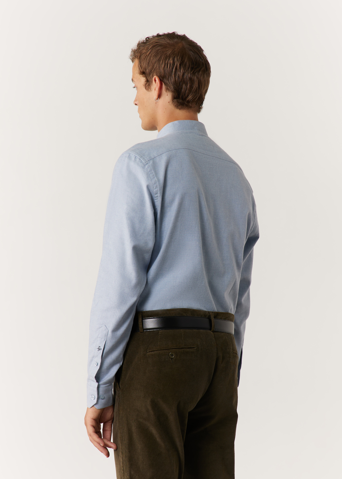 Chemise sport Slim en flanelle de coton uni bleu ciel à col officier