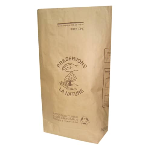Sac papier 2 feuilles 80L traitement anti-humidité W.S avec gaine plastique intérieure