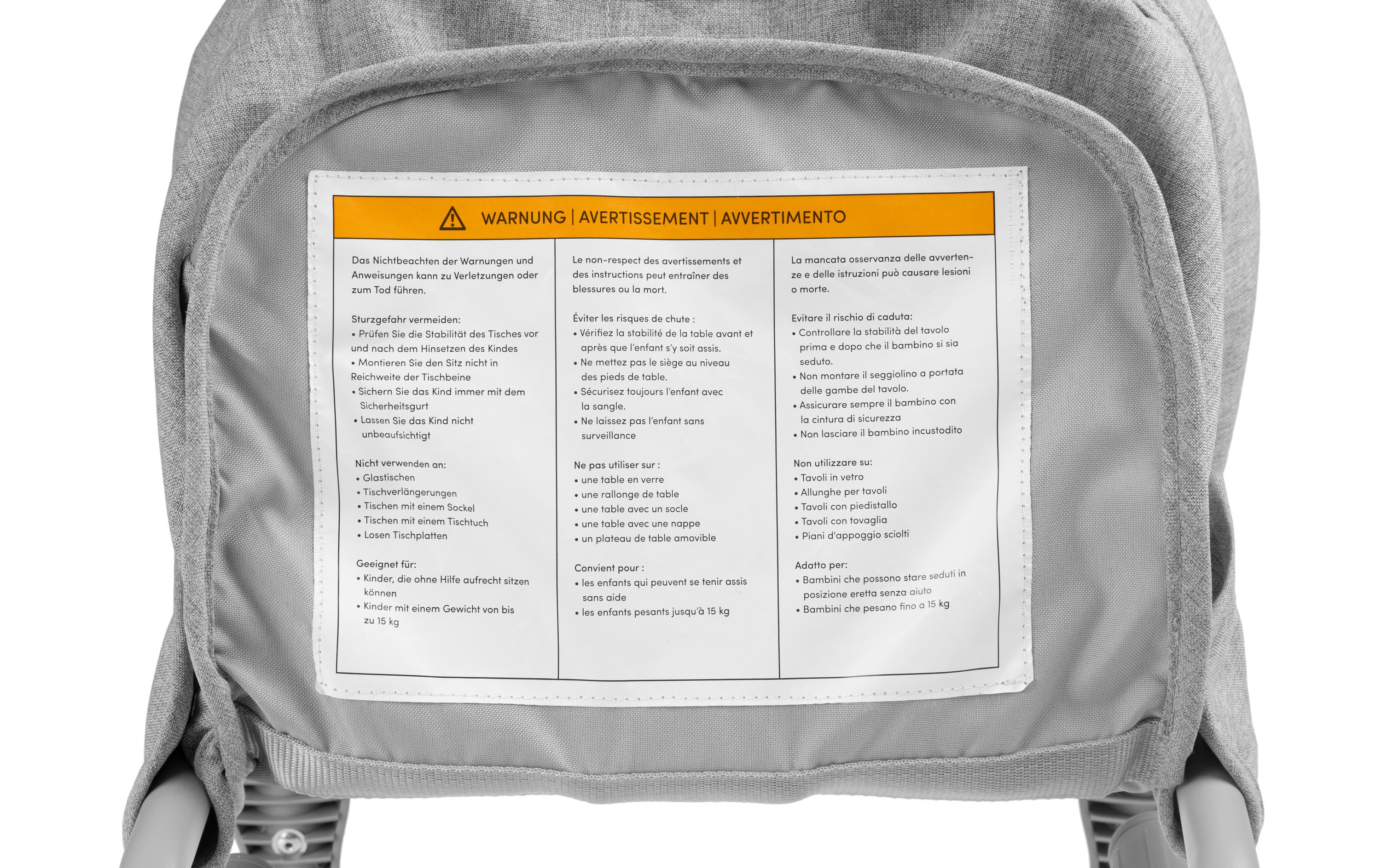 Tischsitz GrauBequemer und kompakter Sitzschutz für Babys