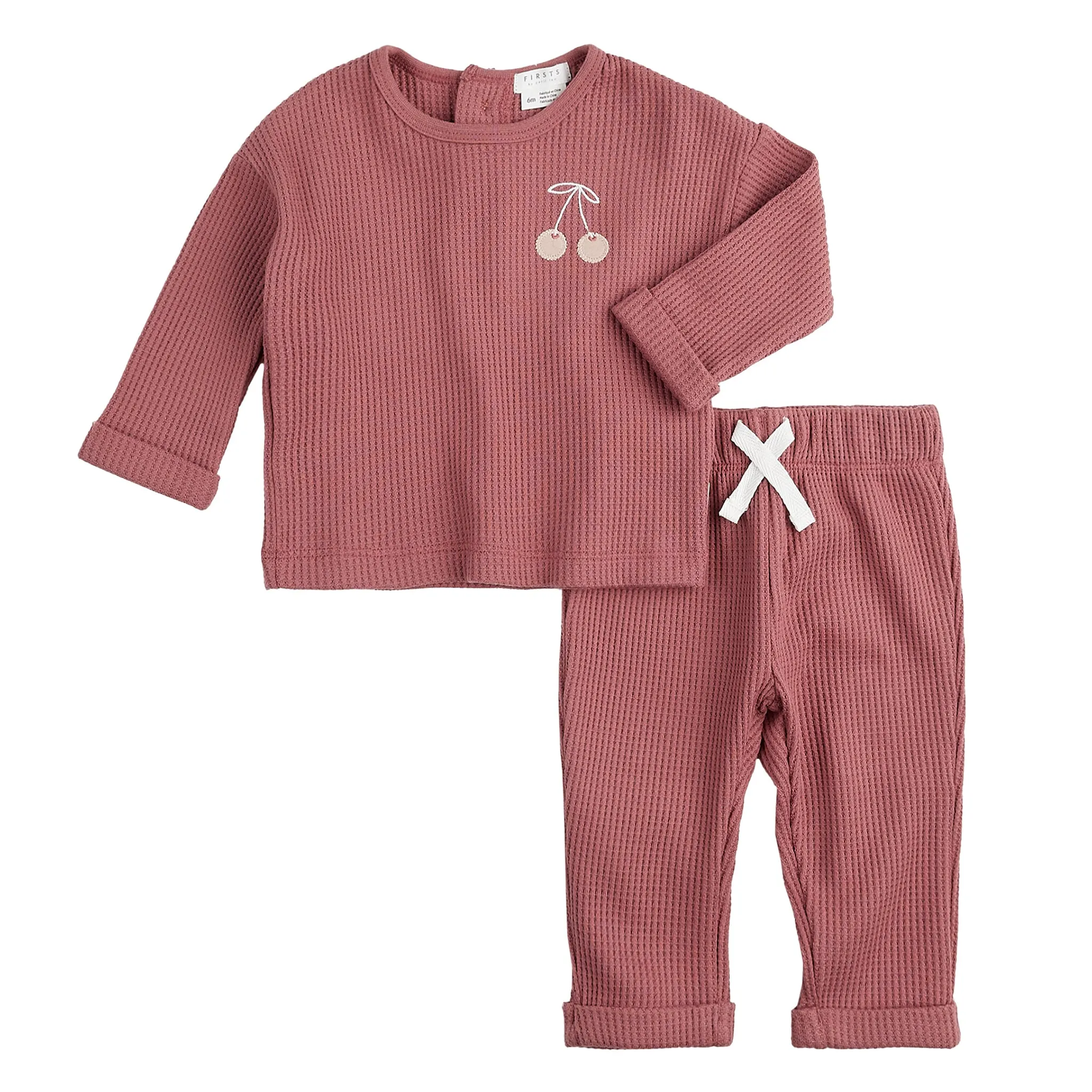 Firsts par Petit Lem Ensemble Pantalon Gaufré Cerises 12-24mois