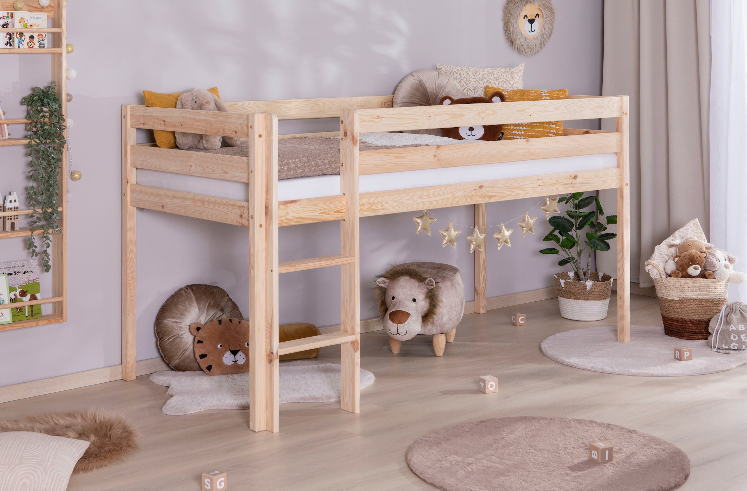 Ticaa Hochbett »Malte, FSC®-zertifizierte Kiefer« 90x200cm Liegefläche, Höhe 114cm,  mit Rollrost