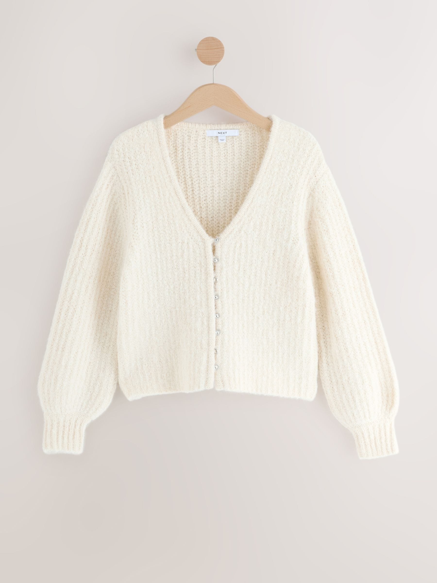 Ecru/crème - Gem Button Relaxed Cardigan With Wool