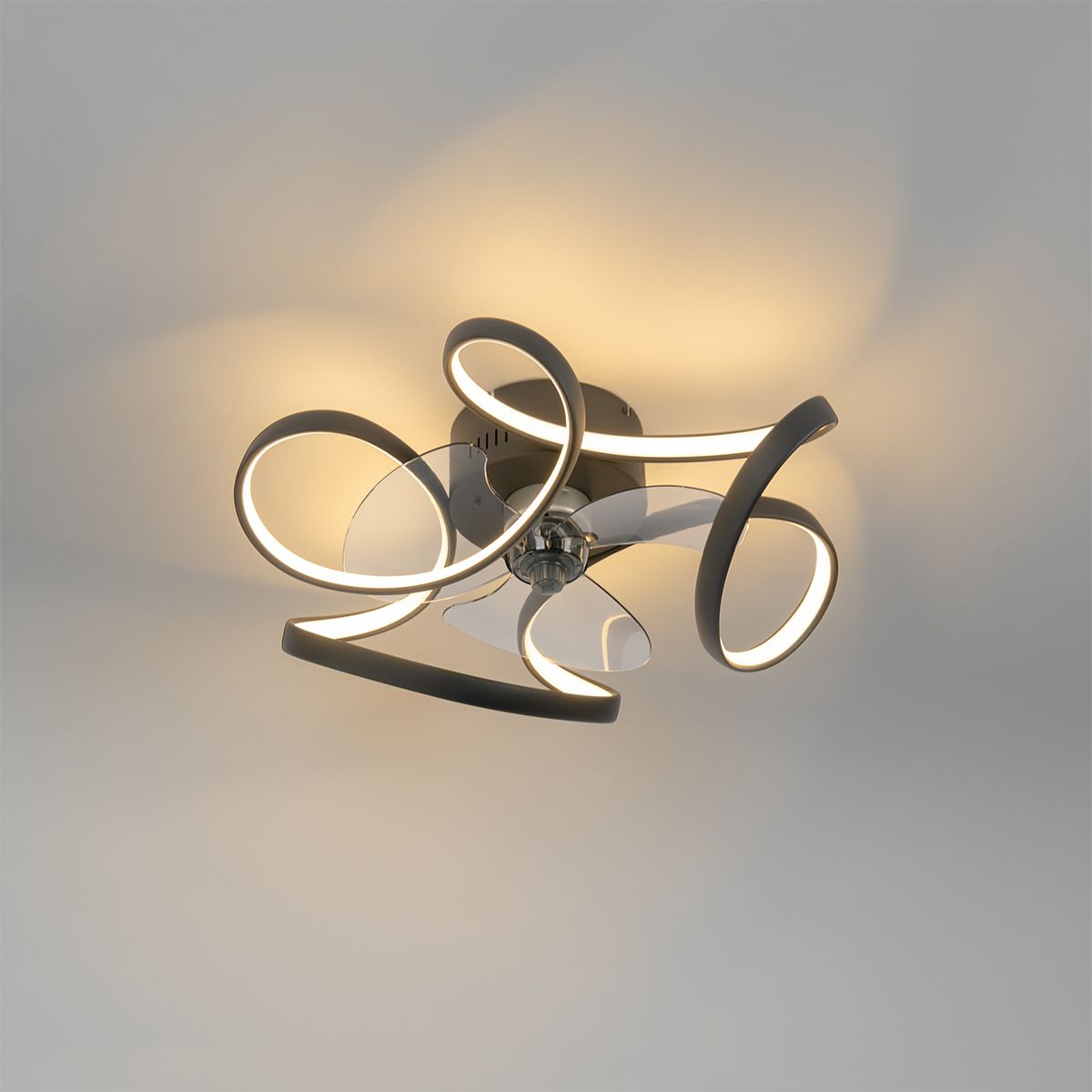 Plafondventilator zwart 55cm incl. LED dimbaar met afstandsbediening - Mandy