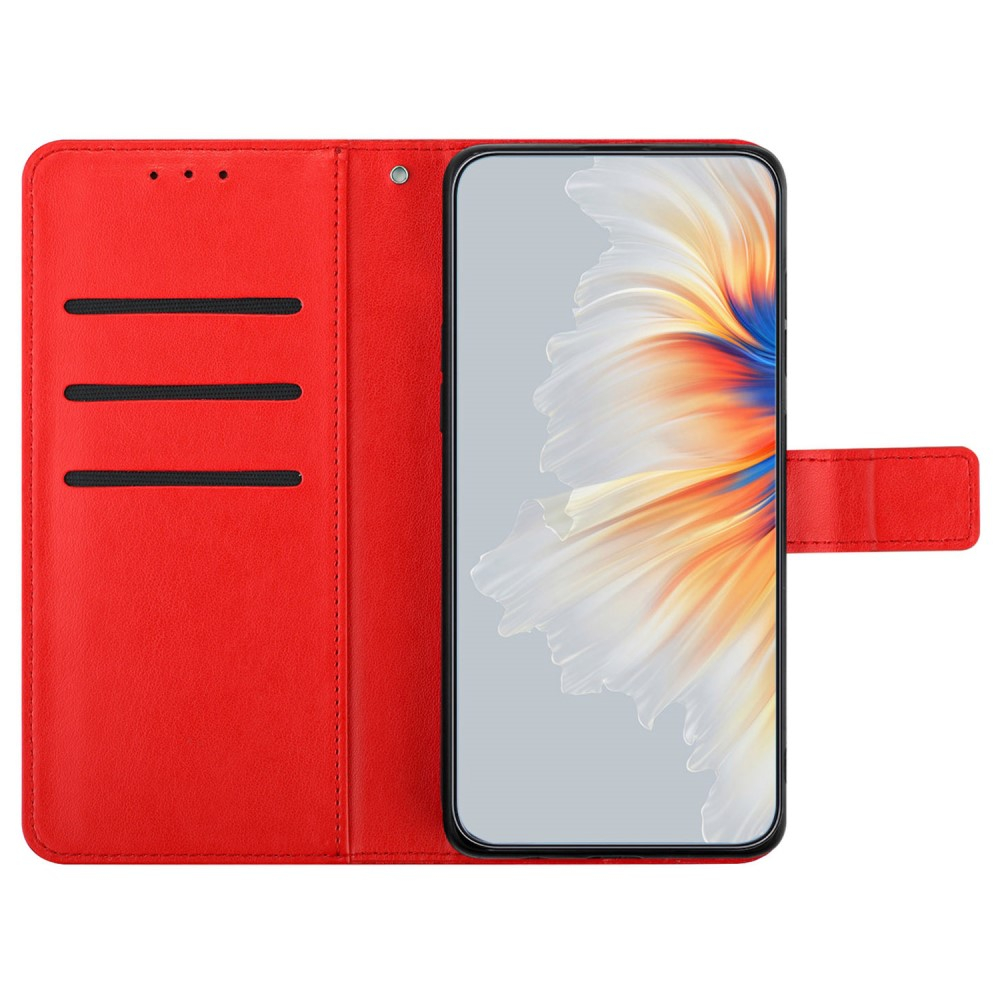 iPhone 16 Pro Max Leder Tasche Wallet - Mandala Flowers Imprint - Rot