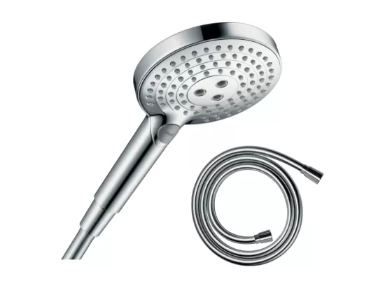 Pommeau de douche HANSGROHE Raindance Select S EcoSmart 120 3 jets chromé + flexible de douche 1,60 m HANSGROHE Isiflex chromé