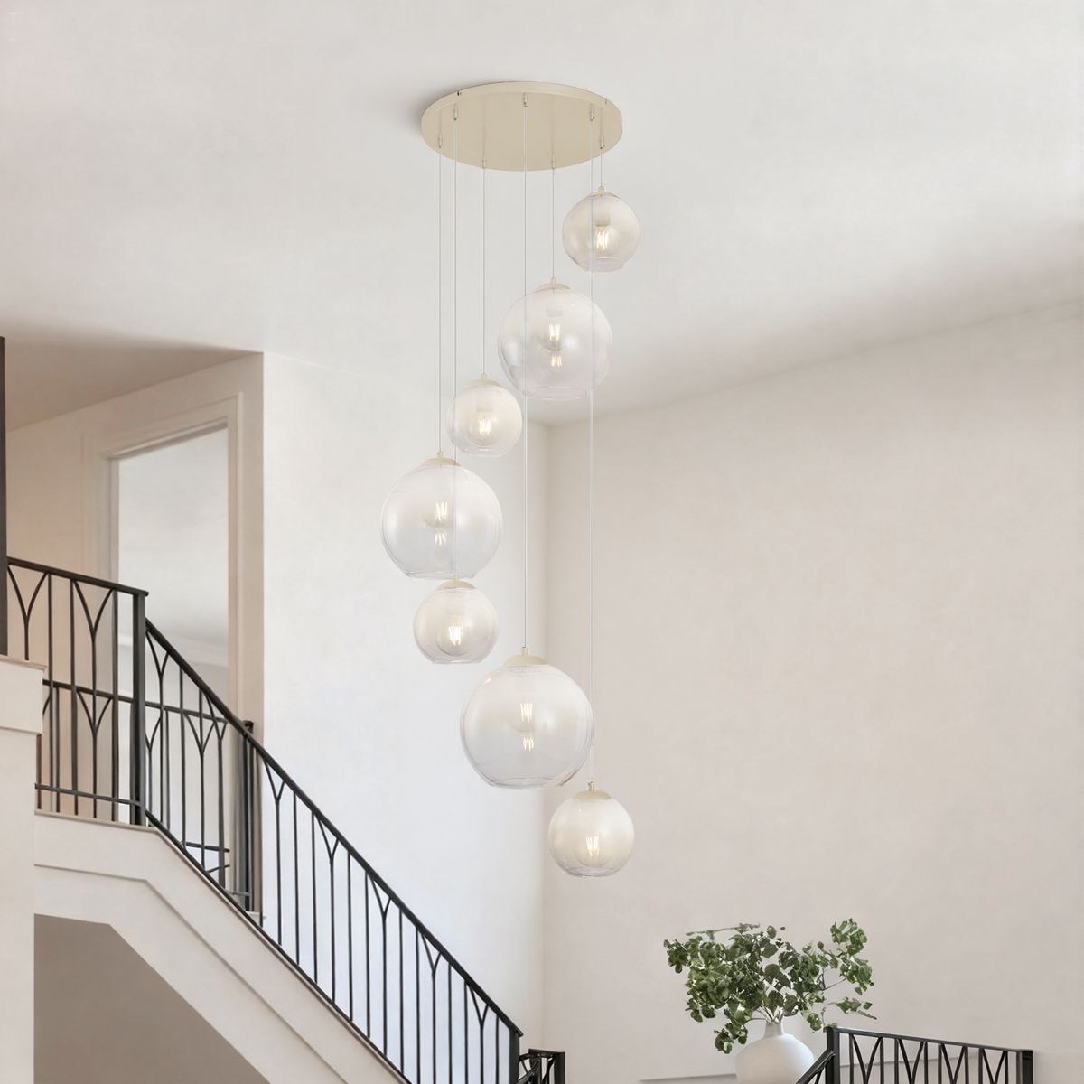 Art Deco hanglamp beige met wit glas 7-lichts - Sandra
