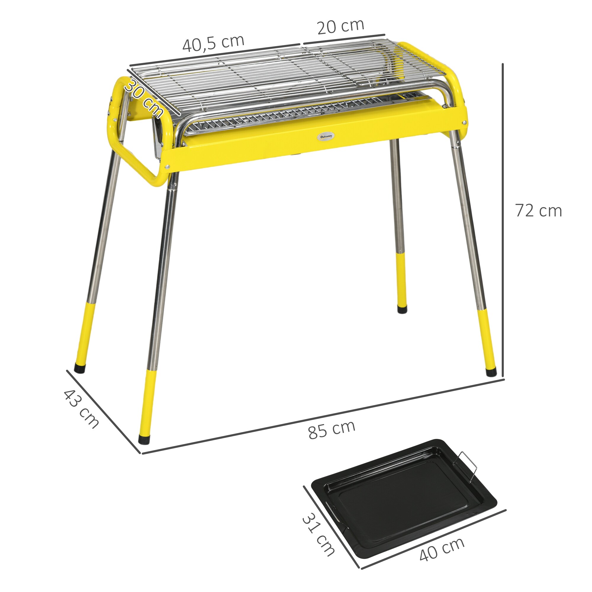 Outsunny Holzkohlgrill mit anpassbaren Füßen, 2 Grillroste, eine Grillplatte und Tragetasche gelb 85L x 43B x 72H cm