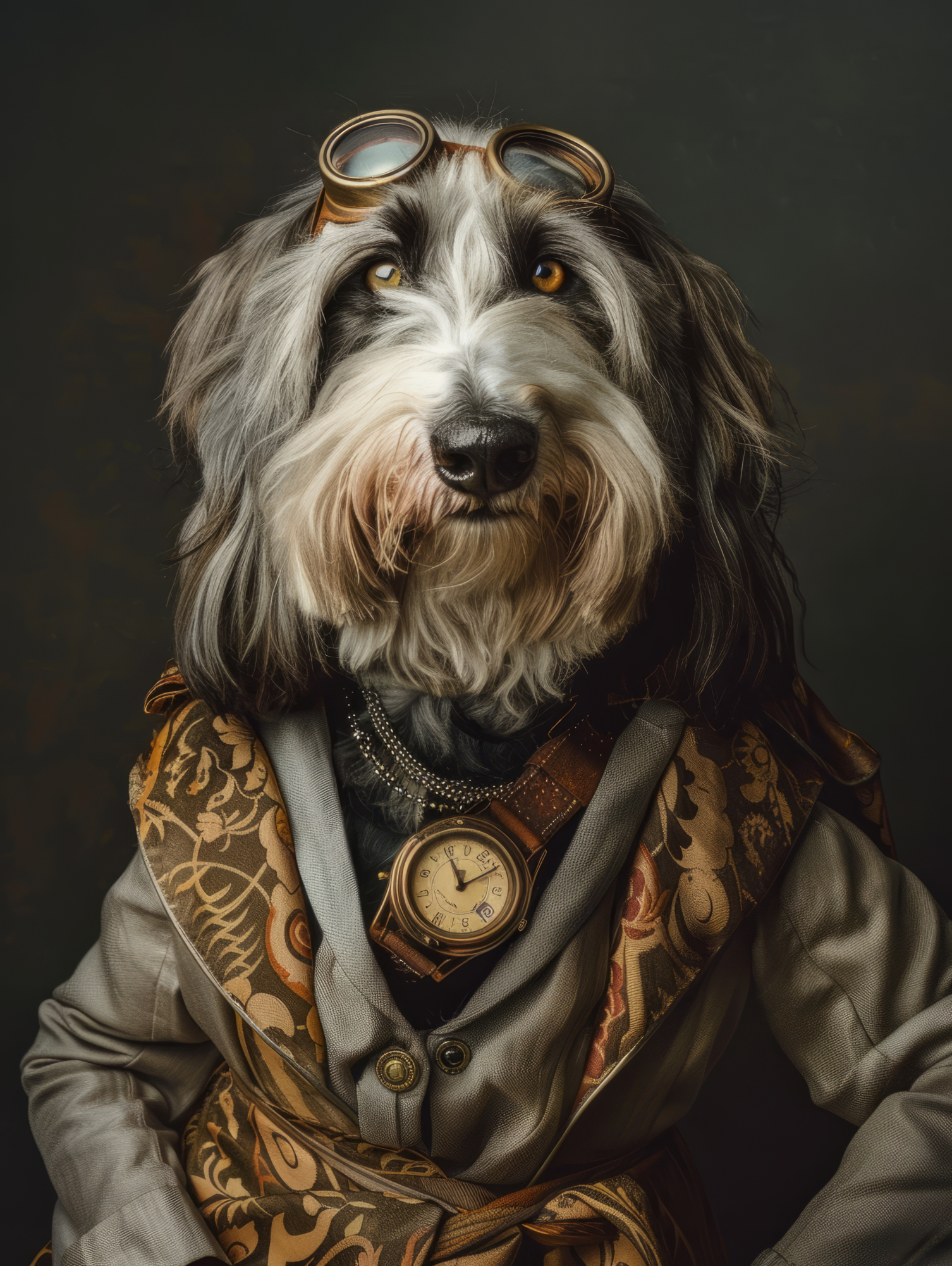 Canvas schilderij van een Bearded Collie 80x120 cm