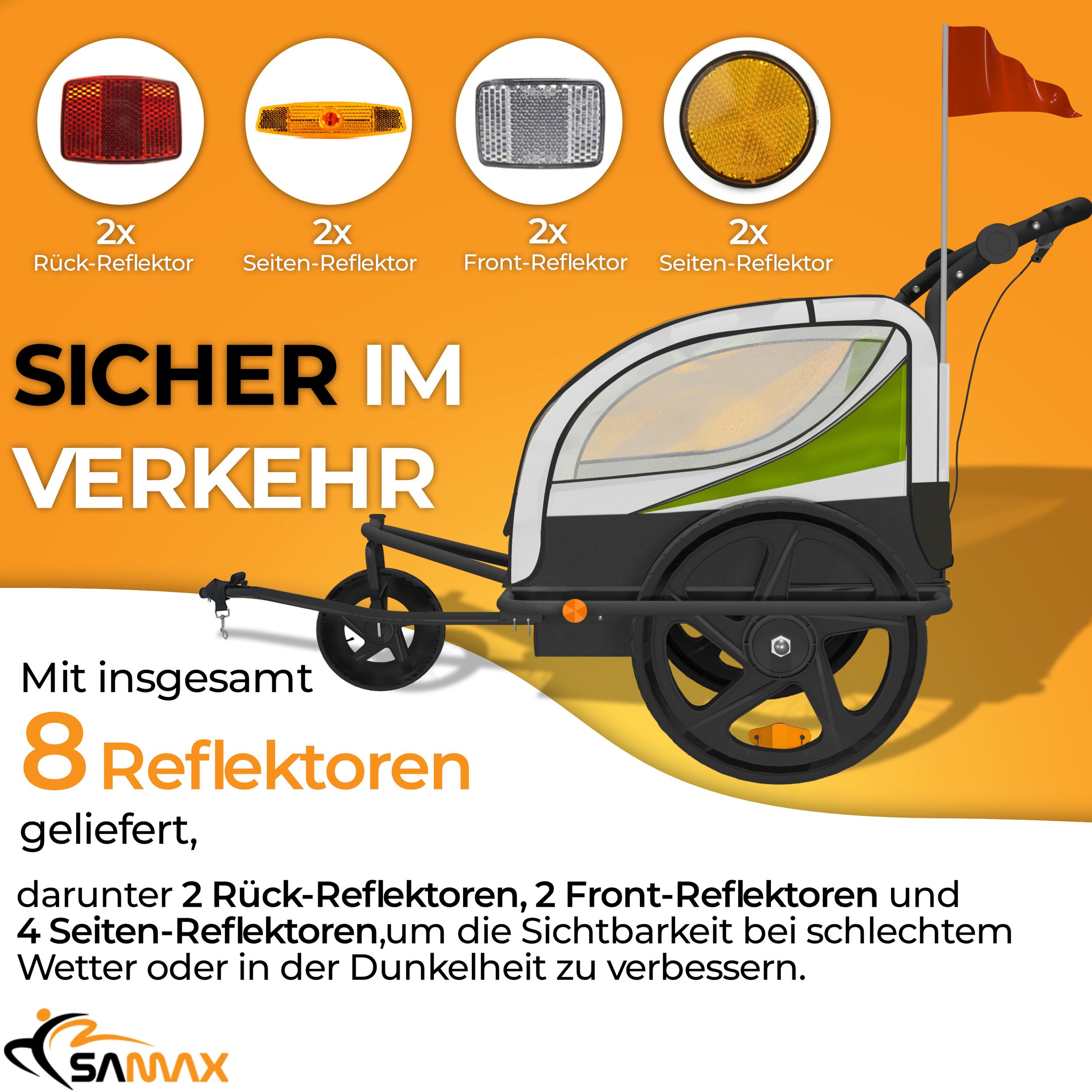 SAMAX 360° drehbarer Fahrradanhänger 2in1 Jogger - in Grün - Black Frame