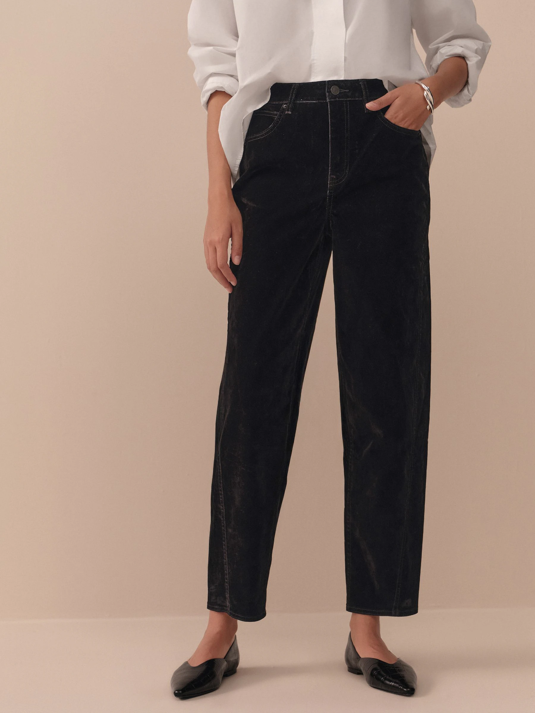 Zwart - N. Premium gevlokte comfortabele stretchy Denim Barrel Jeans