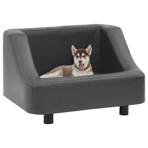 Sofá de couro e madeira para cães, cinza