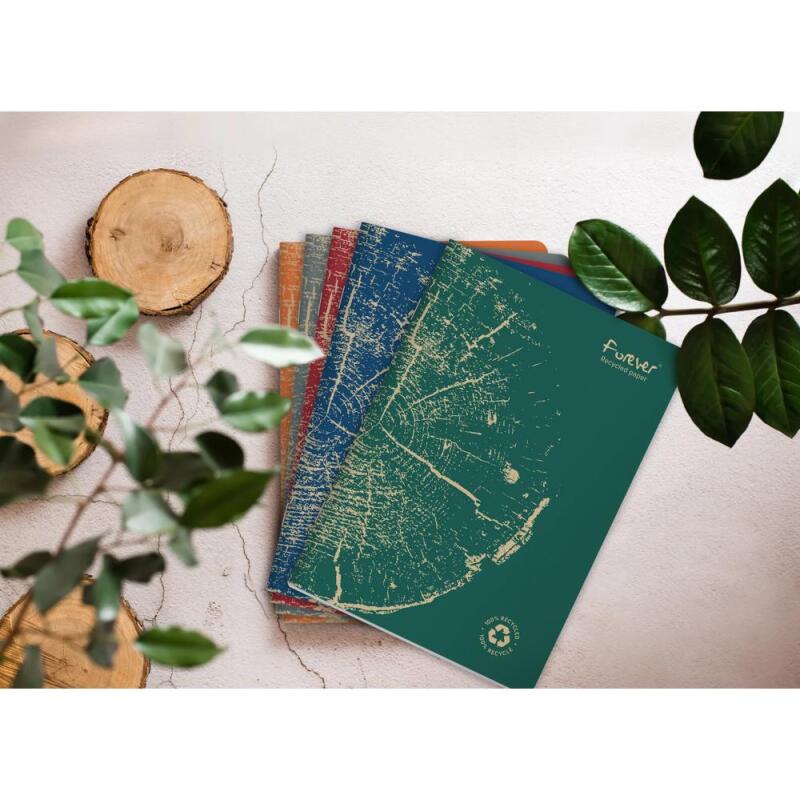 Cahier piqué FOREVER PREMIUM 100% recyclé A4 96 pages ligné papier recyclé blanc 90 g - Bleu cobalt
