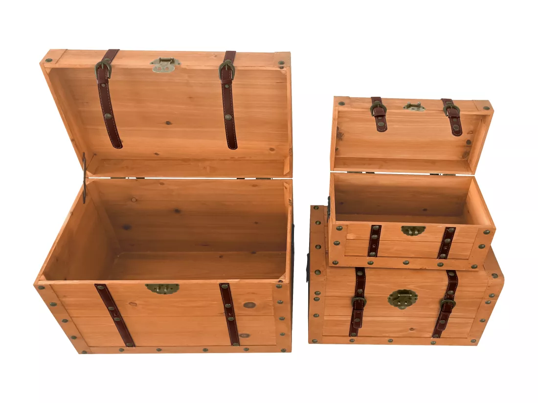 Lot de 3 malles en bois de sapin et MDF - 3 tailles - Naturel - ESPARTA