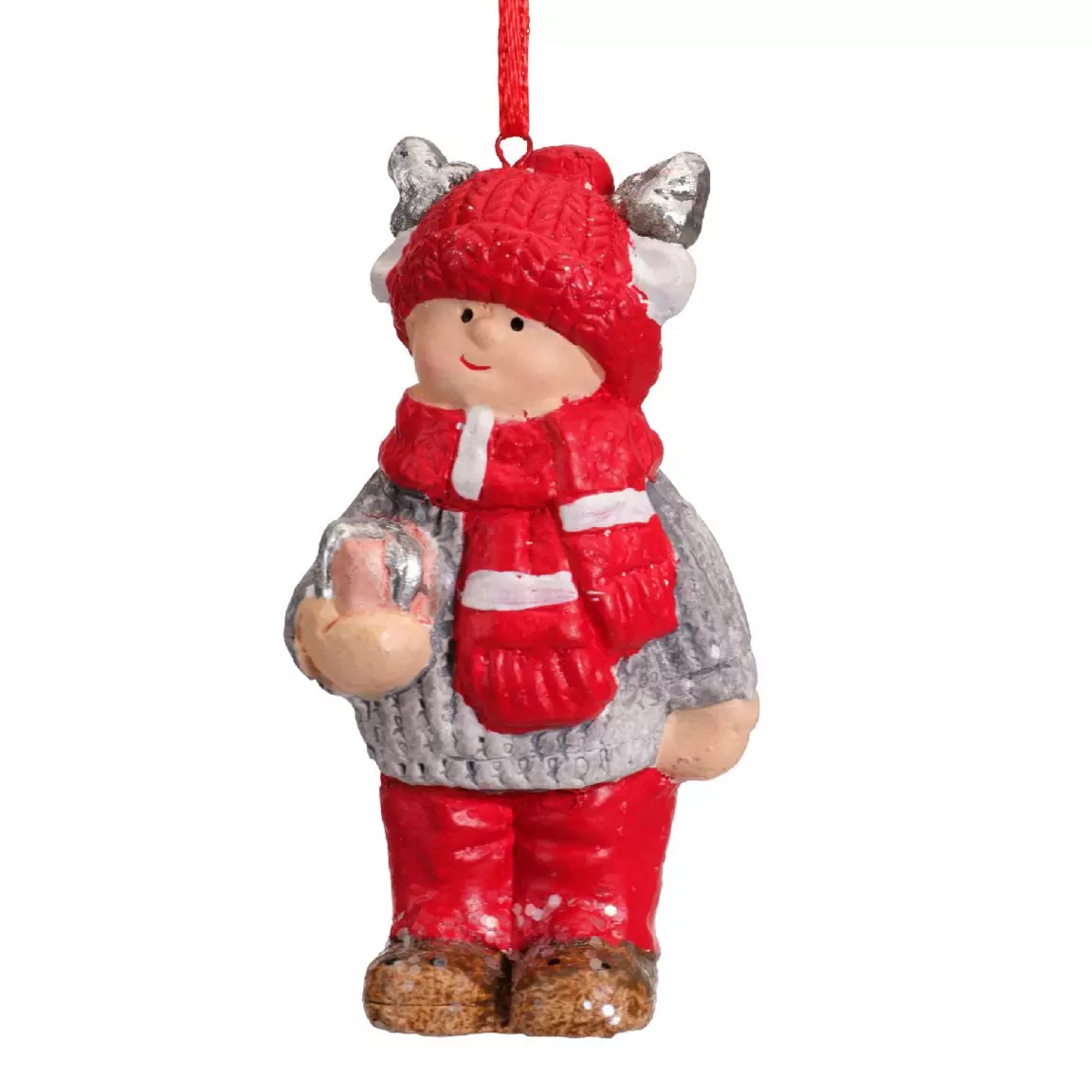 Suspension de Noël terre cuite (H8 cm) Chérubin Rouge