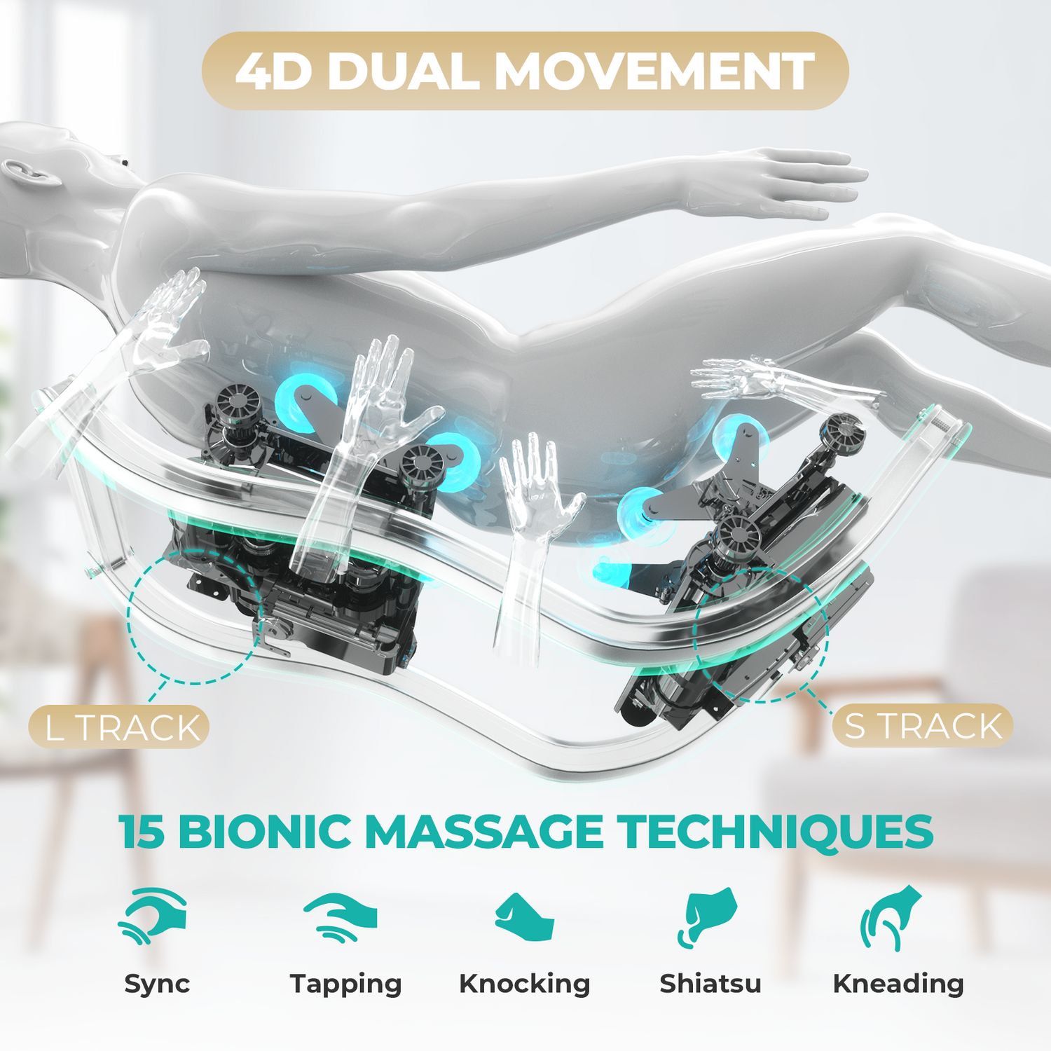 Naipo Massagesessel 4D HIGH-END Massagestuhl, Tablett, Aromatherapie, Raumkapsel-Design BLAU