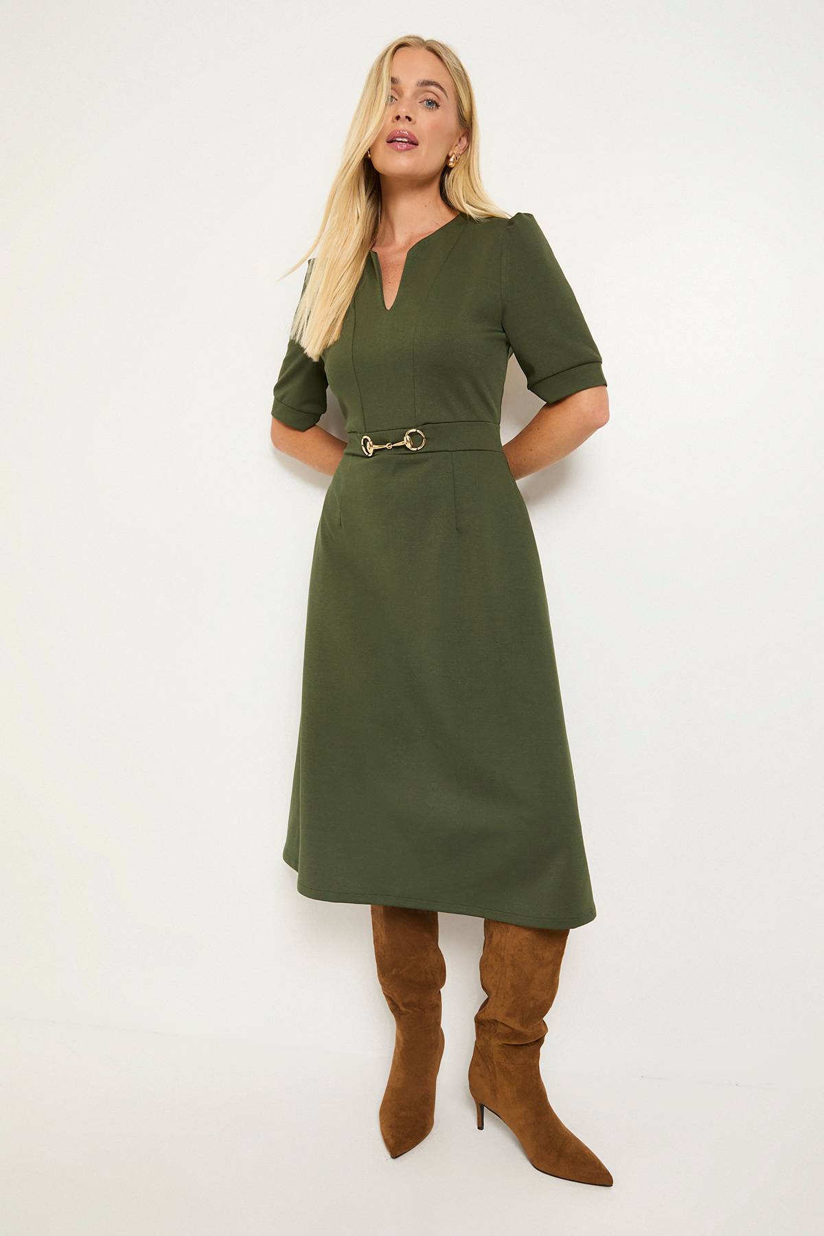 Wallis Robe Midi En Ponte Avec Détails Mors Petite Taille