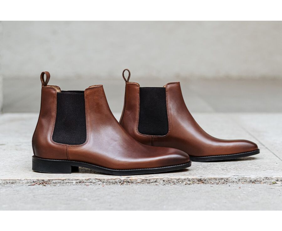 Boots cuir homme Châtaigne Patiné - BERGAME GOMME VILLE