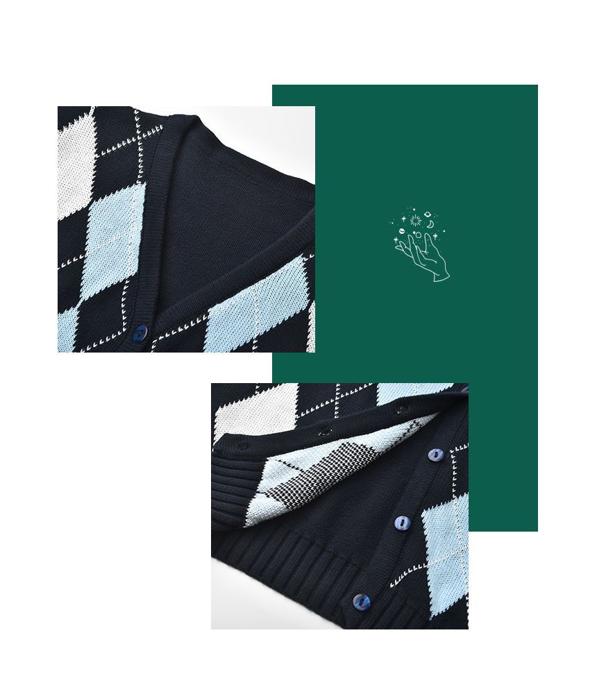 Sinora - V-hals Argyle Cropped Cardigan