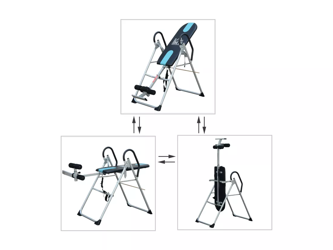Table d'inversion de musculation pliable ceinture de sécurité réglable acier coloris argent noir