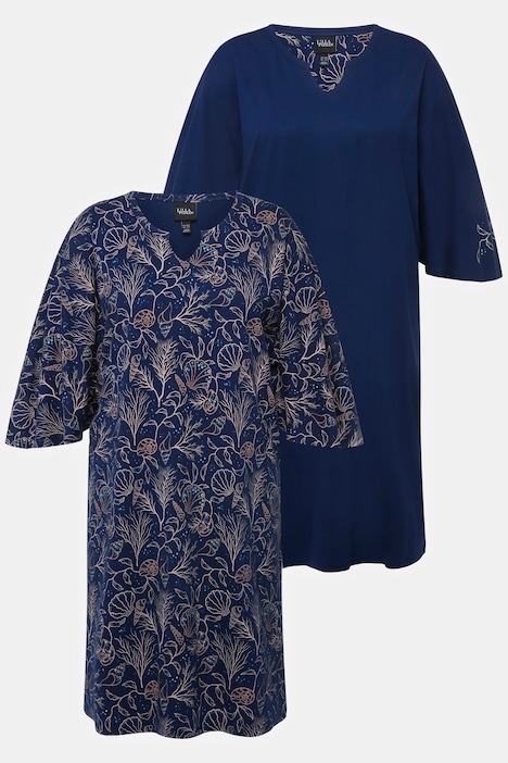Bigshirts, 2er-Pack, Muscheln, Tunika-Ausschnitt, 3/4-Arm