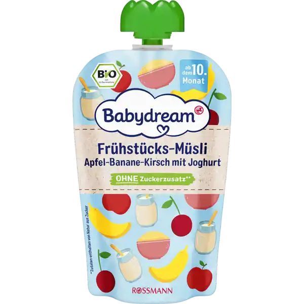 Bio Frühstücks-Müsli Apfel-Banane-Kirsch mit Joghurt