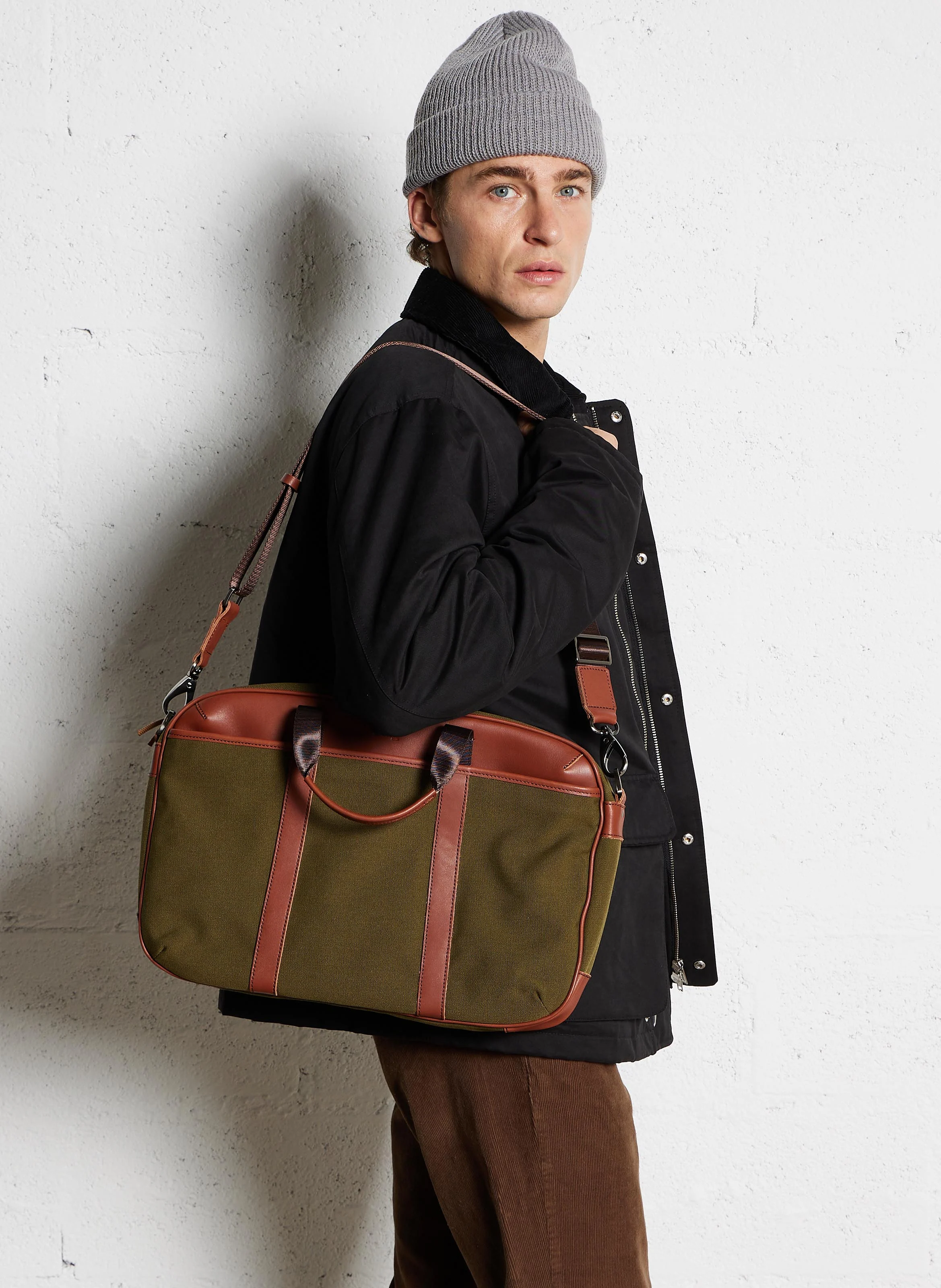 EPSILON - Porte documents aspect bi matière en cuir| Kaki