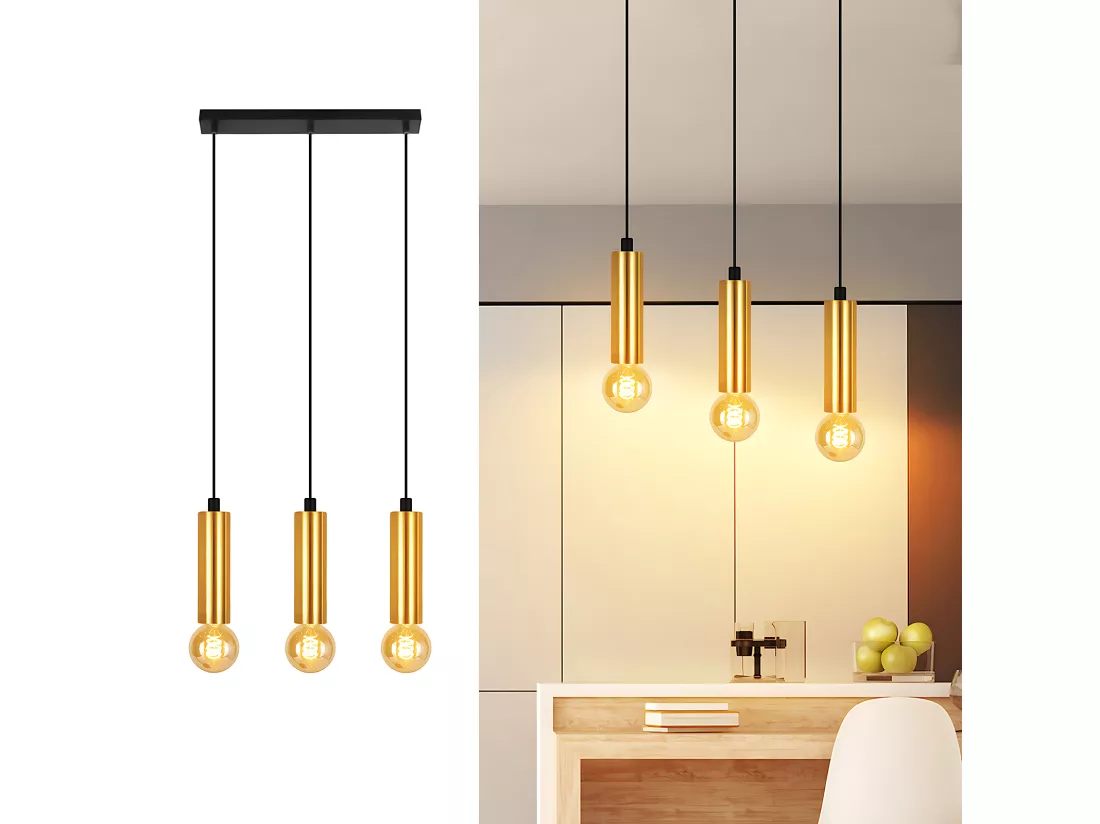 NETTLIFE Suspension or 3 ampoules lampe suspendue - lampe suspendue table à manger E27 industrielle métal suspendue