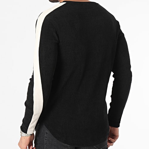 Sweat Crewneck A Bandes Noir Beige