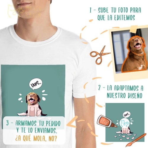 Camiseta masculina Mascochula, personalizada com seu animal de estimação, cinza.