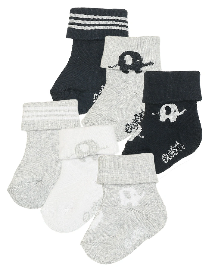 Erstlings-Socken GOTS ELEFANT 6er-Pack in grau/navy