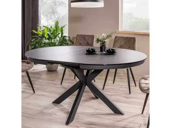 Table extensible ronde design gris foncé 120cm avec pieds noir mat Arena