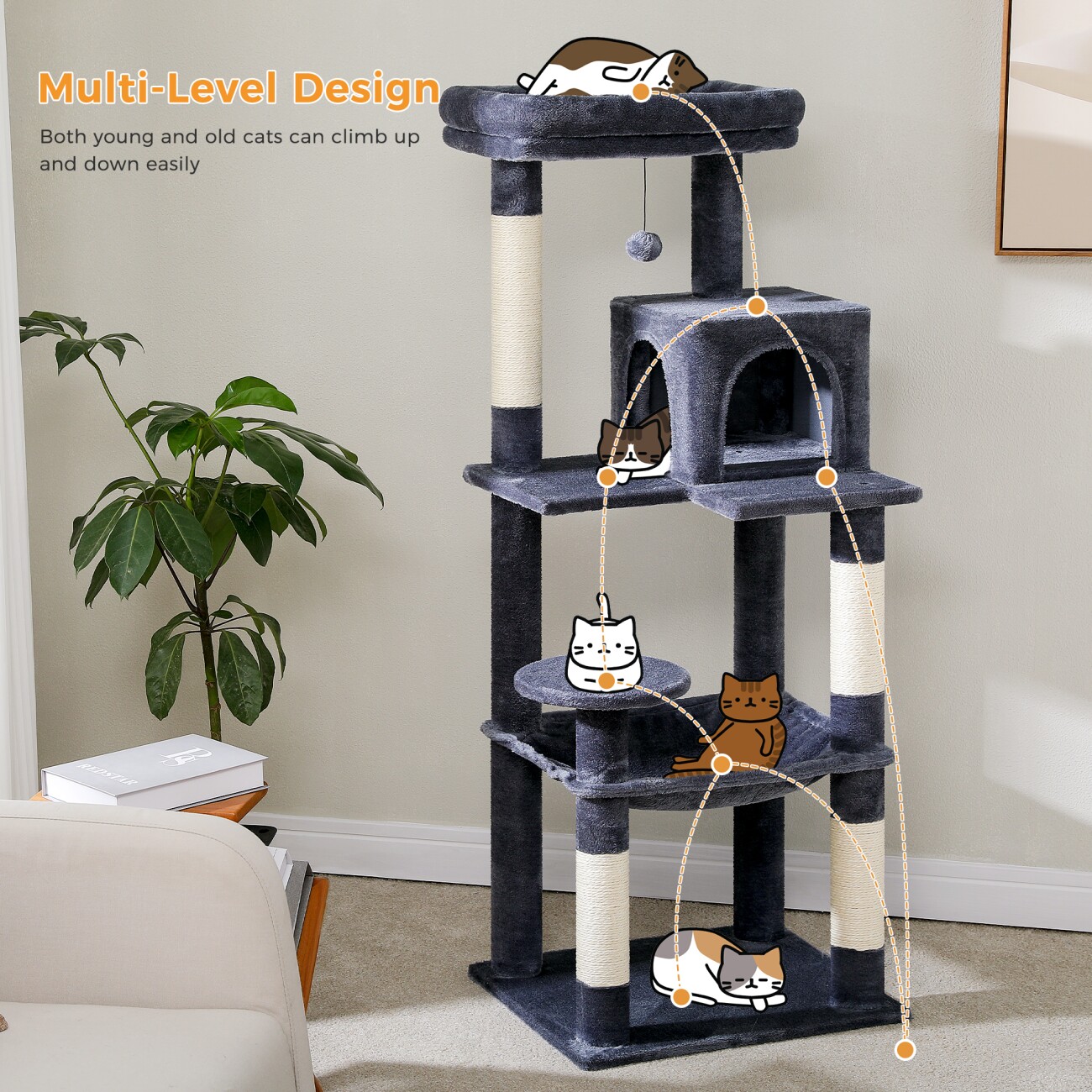 Pawz Road Kratzbaum XL für große Katzen mit Hängematte