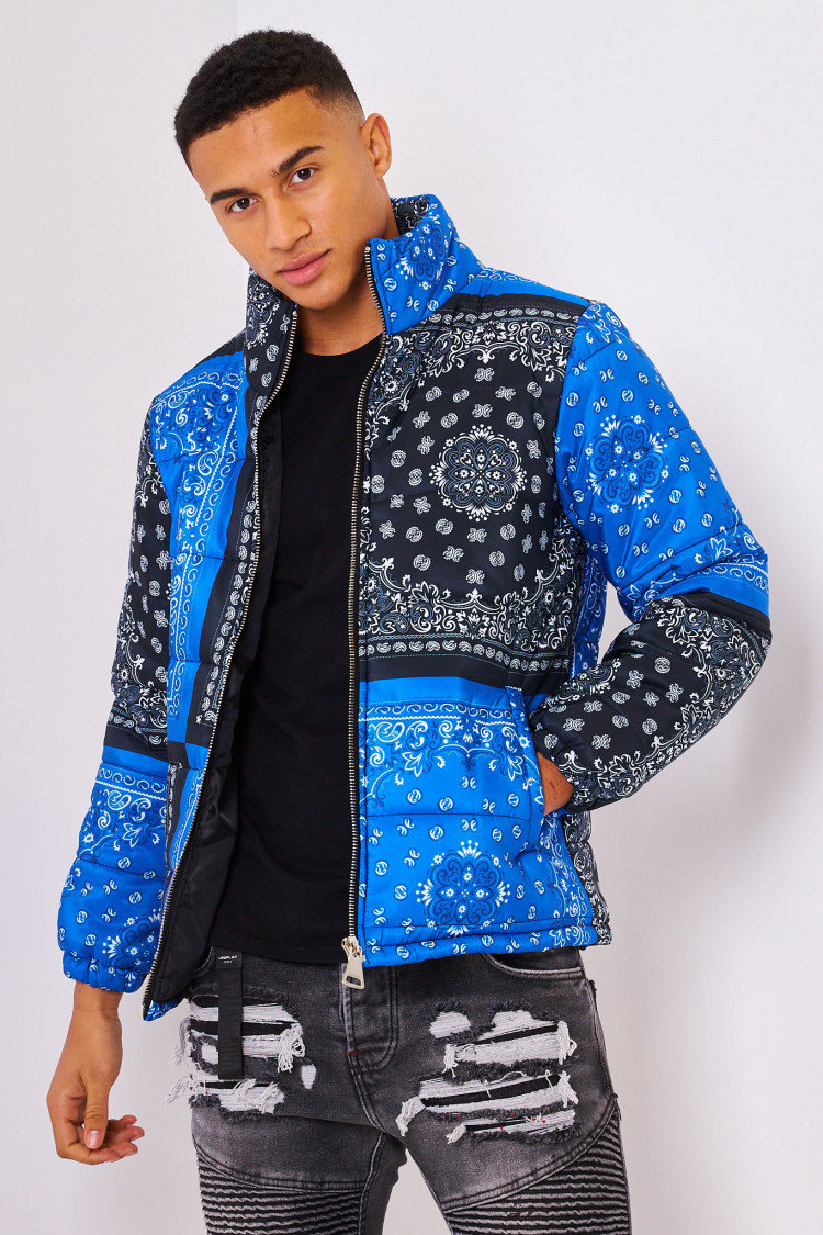 Doudoune noir/bleu imprimé bandana