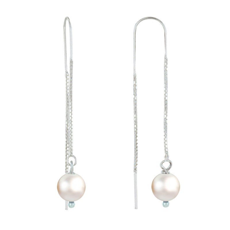 Boucles d'Oreilles Chainette Argent et Perles de Culture