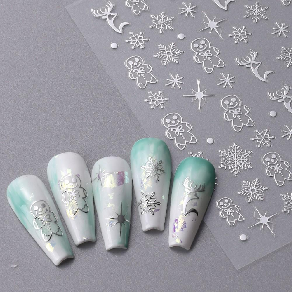 (70-tlg. Set) Nagel Sticker Nail Art Tattoo Selbstklebende Aufkleber Weihnachten -  Silber