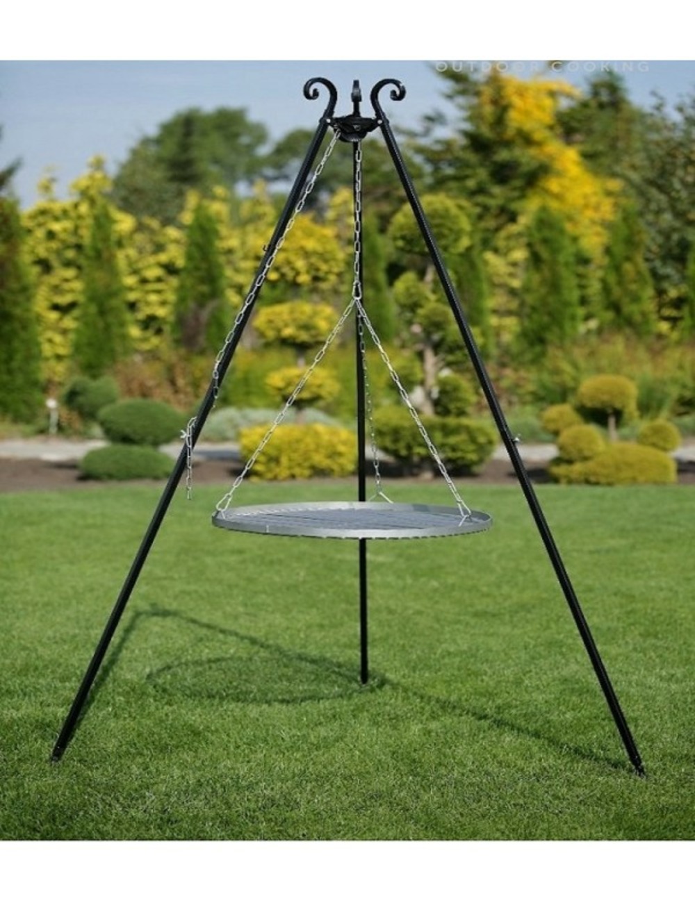 Barbecue grille de cuisson suspendu en acier 50 cm sur trépied 180 cm