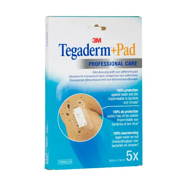 Curativo estéril transparente 3M Tegaderm + Pad, 9 cm x 15 cm, 5 unidades.