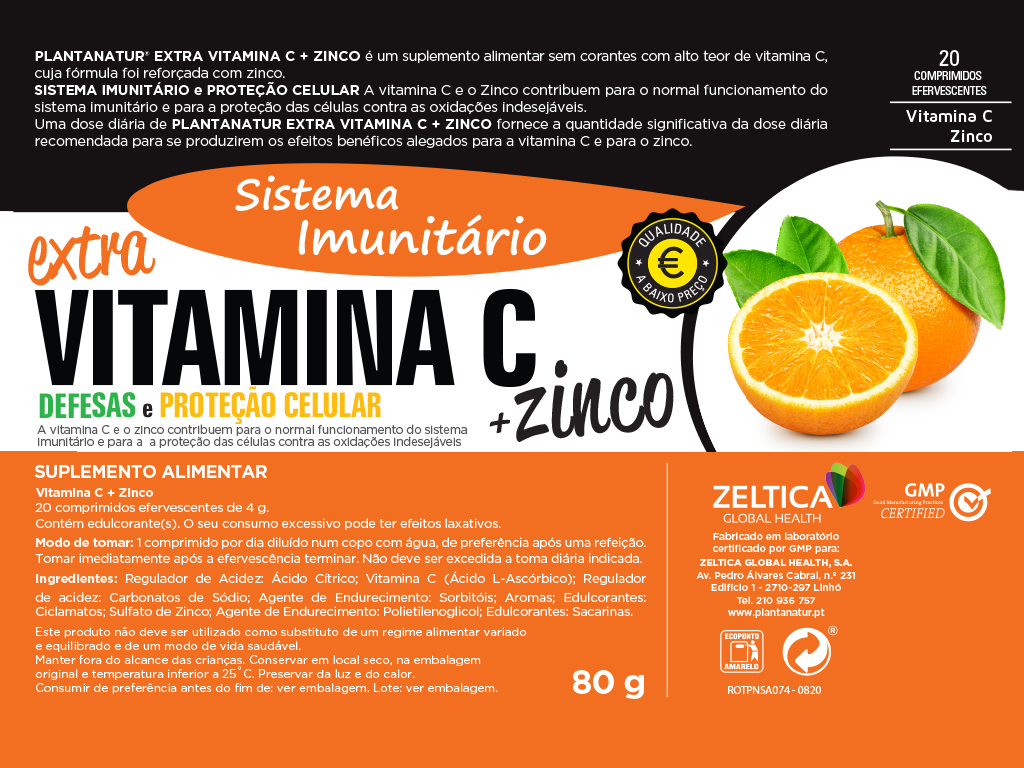 SUPLEMENTO PLANTANATUR VITAMINA C   ZINCO EFERVESCENTE 20 COMP