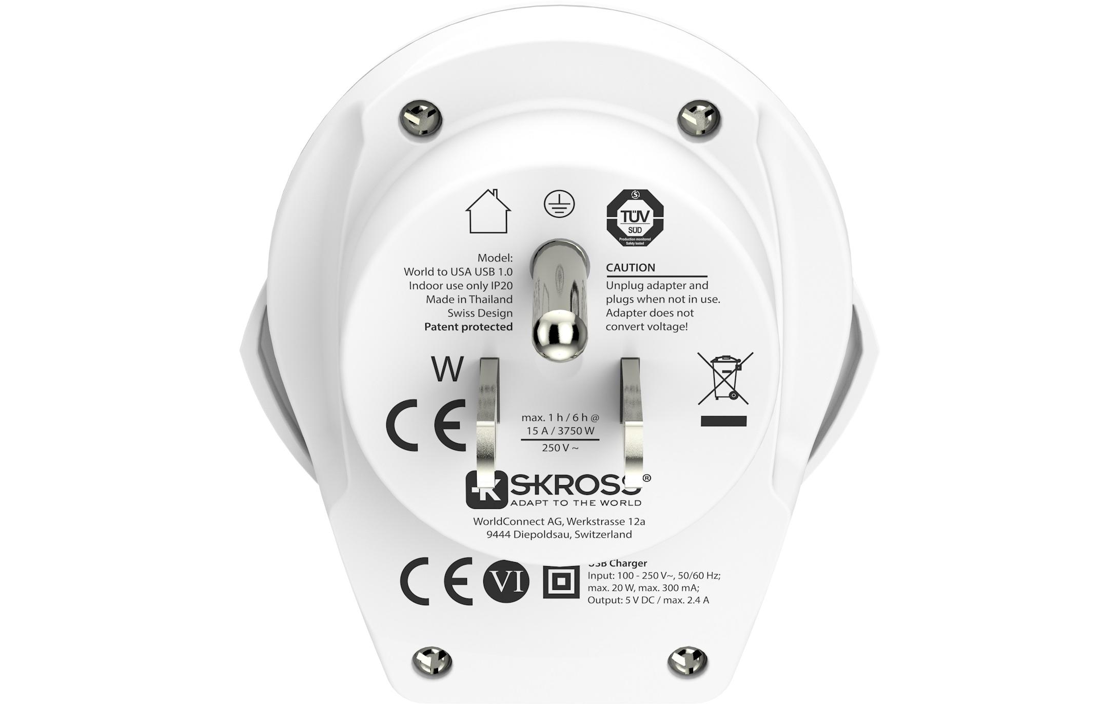 Reiseadapter World USA mit USB LadegerätKompakter Reisestecker World zu USA mit USB Ladeanschluss